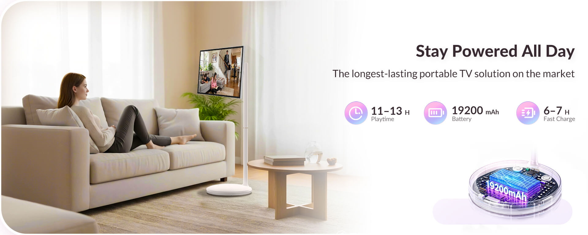 32 inch portable TV with 19200mAh battery, 11–13 hours playtime and fast charging smart screen – Nework MoveMate AI