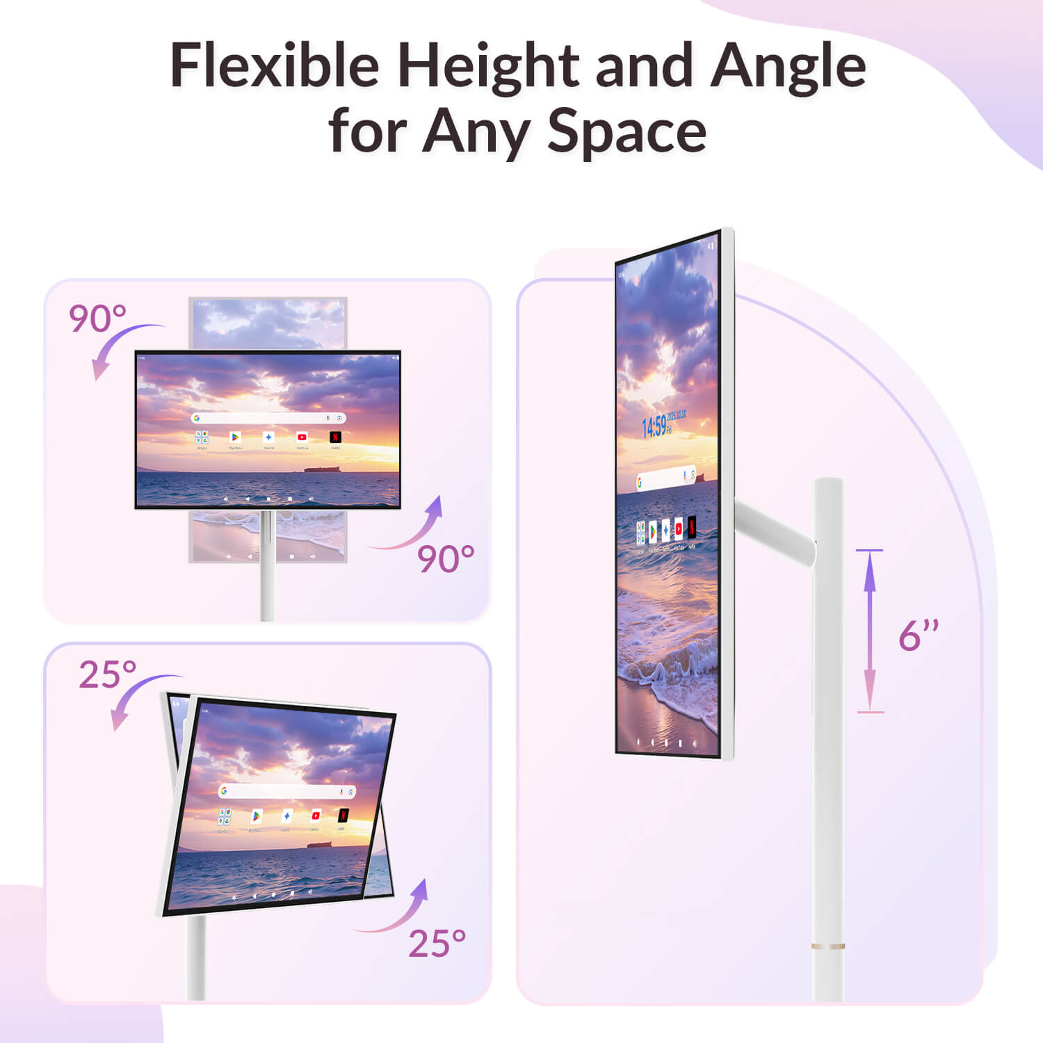 32 inch portable TV with 90 degree rotation adjustable height and flexible viewing angles – Nework MoveMate AI