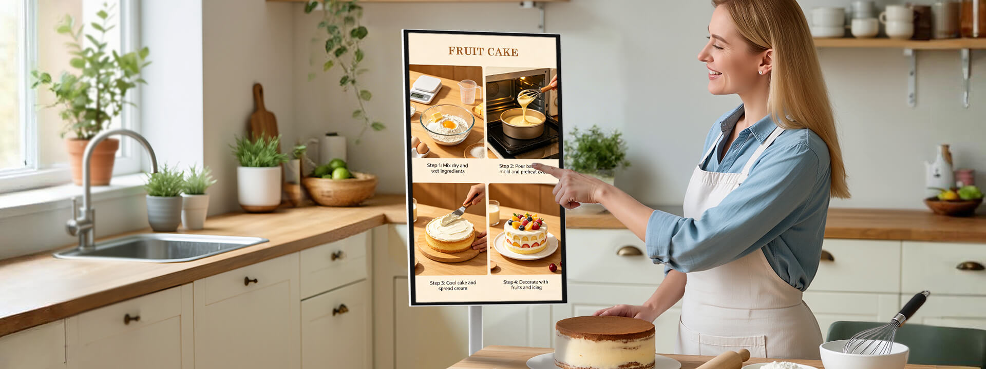 32 inch portable smart TV for kitchen use showing recipes while cooking smart home display – Nework MoveMate AI