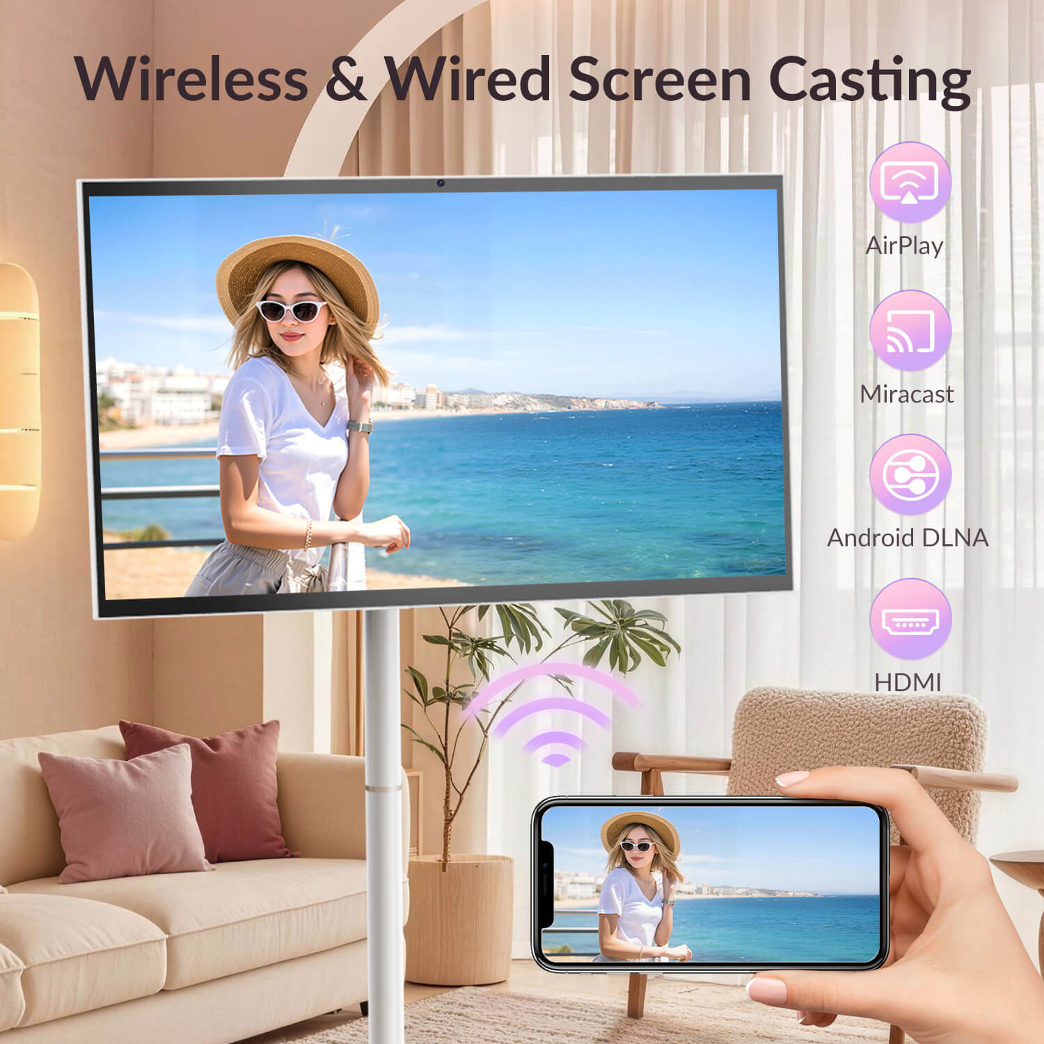 32 inch portable smart TV with wireless and wired screen casting AirPlay Miracast DLNA HDMI – Nework MoveMate AI