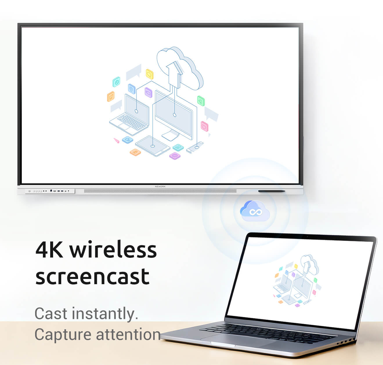 4K wireless screen casting smart whiteboard for classrooms