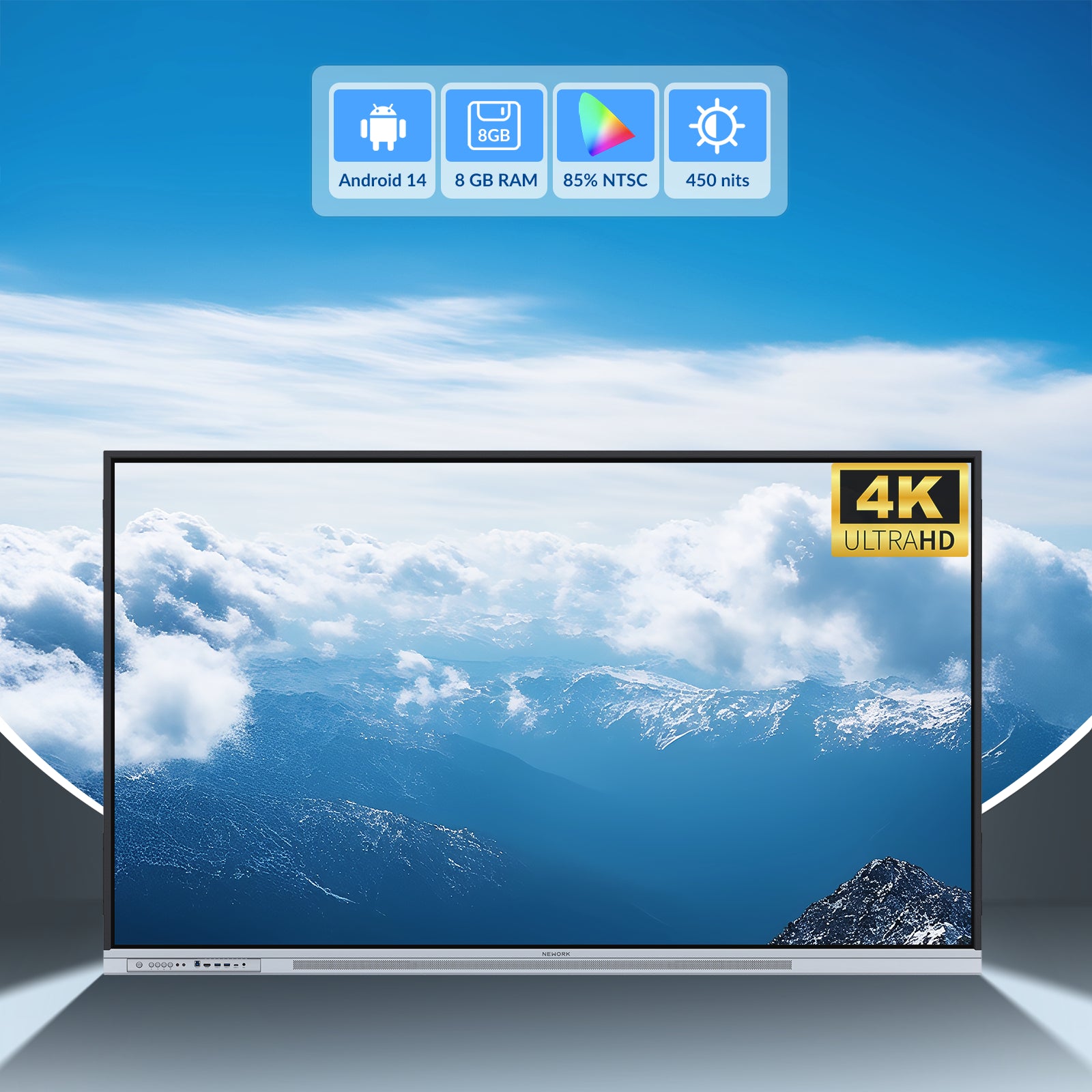 Nework E-series 4K Smart Board - Android 14, Google EDLA-Certified Interactive Whiteboard