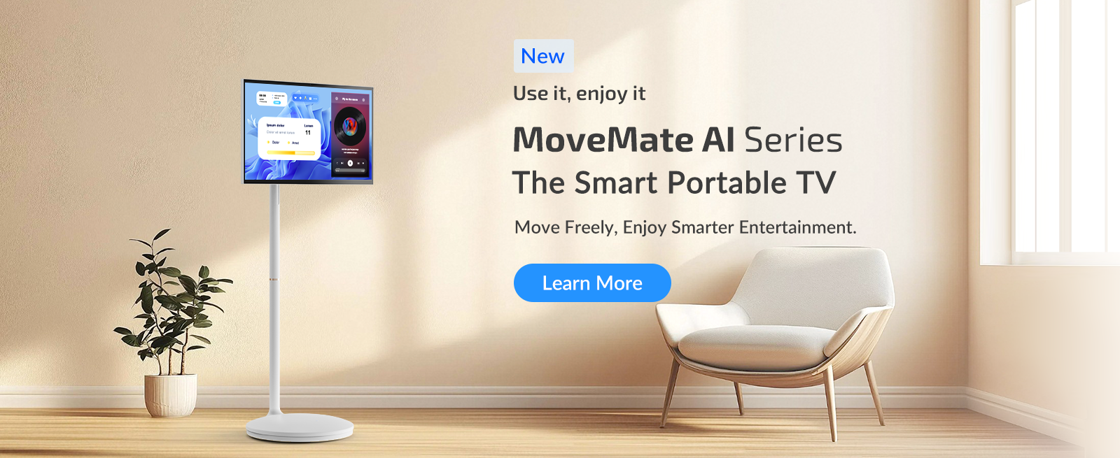 Nework MoveMate AI smart portable TV in modern living room-pc