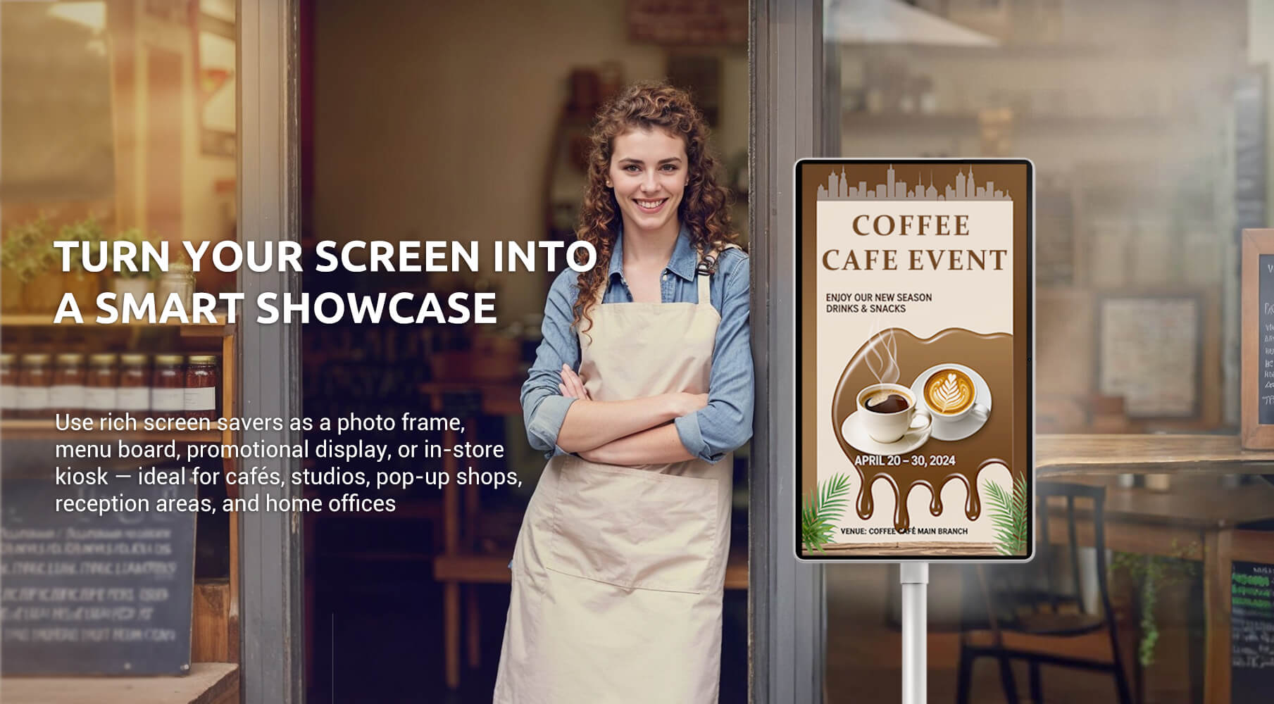 Nework MoveMate portable smart display used as digital signage in cafe store promotion
