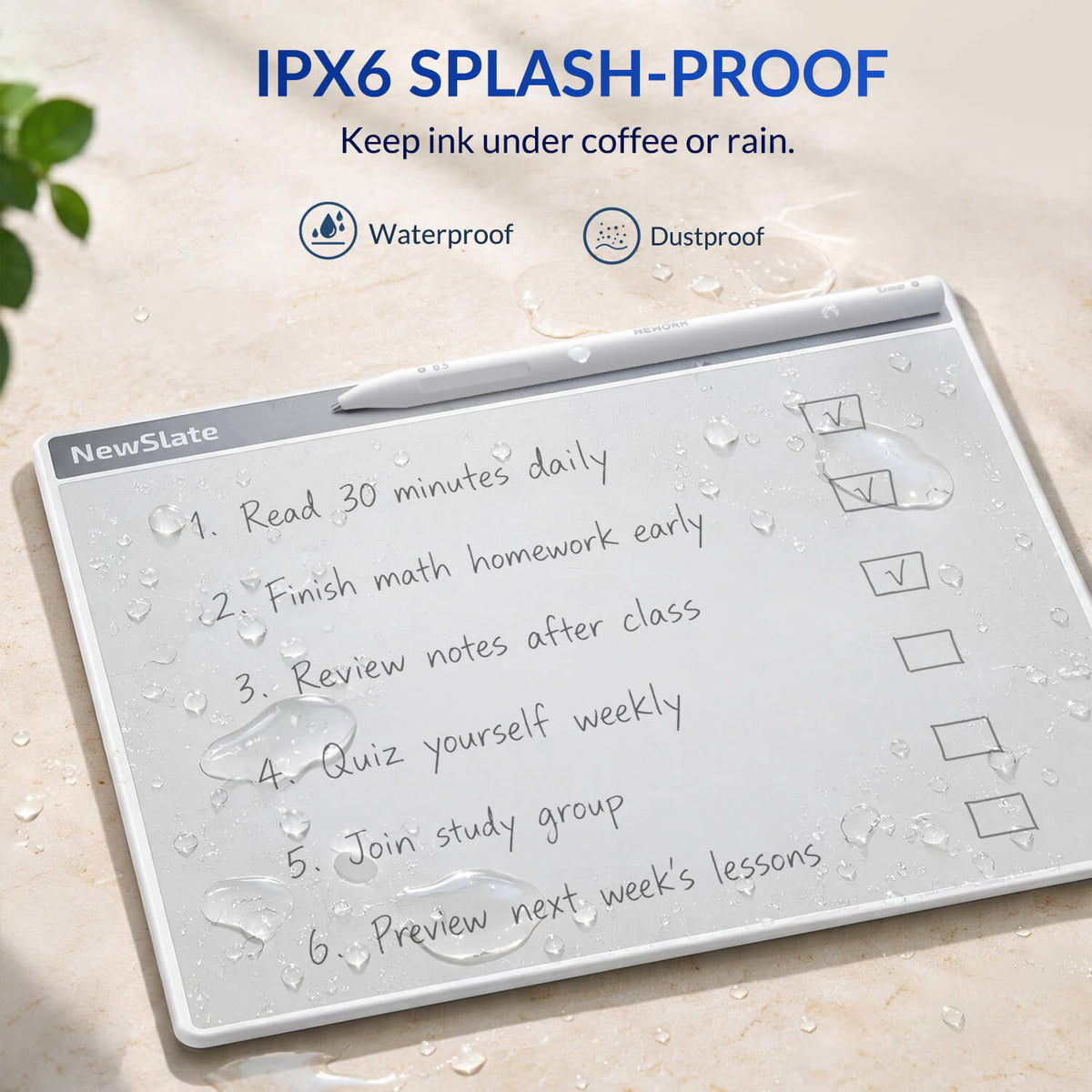 NewSlate IPX6 splash-proof reusable writing board
