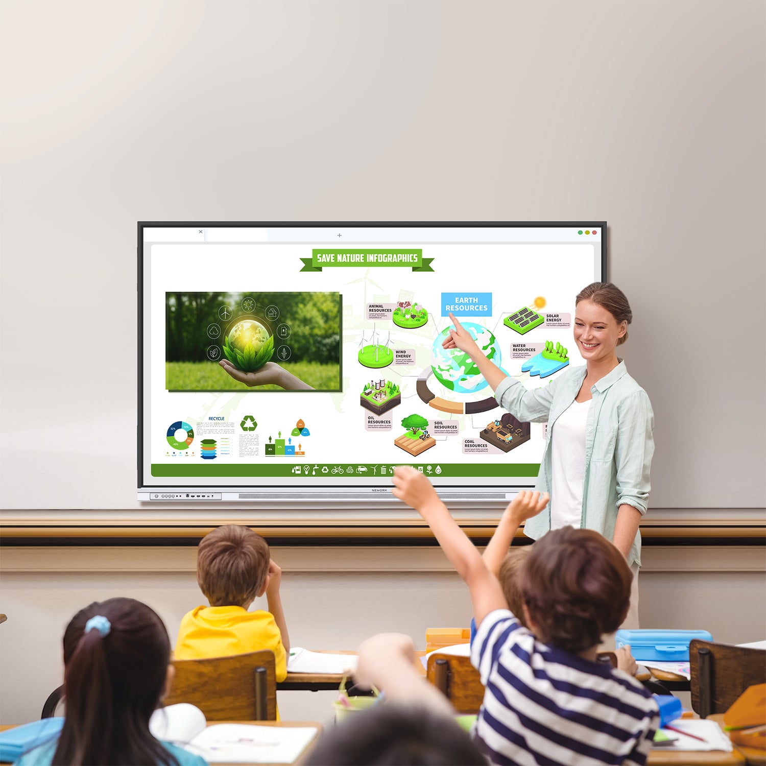 Nework E-series 4K Smart Board - Android 14, Google EDLA-Certified Interactive Whiteboard
