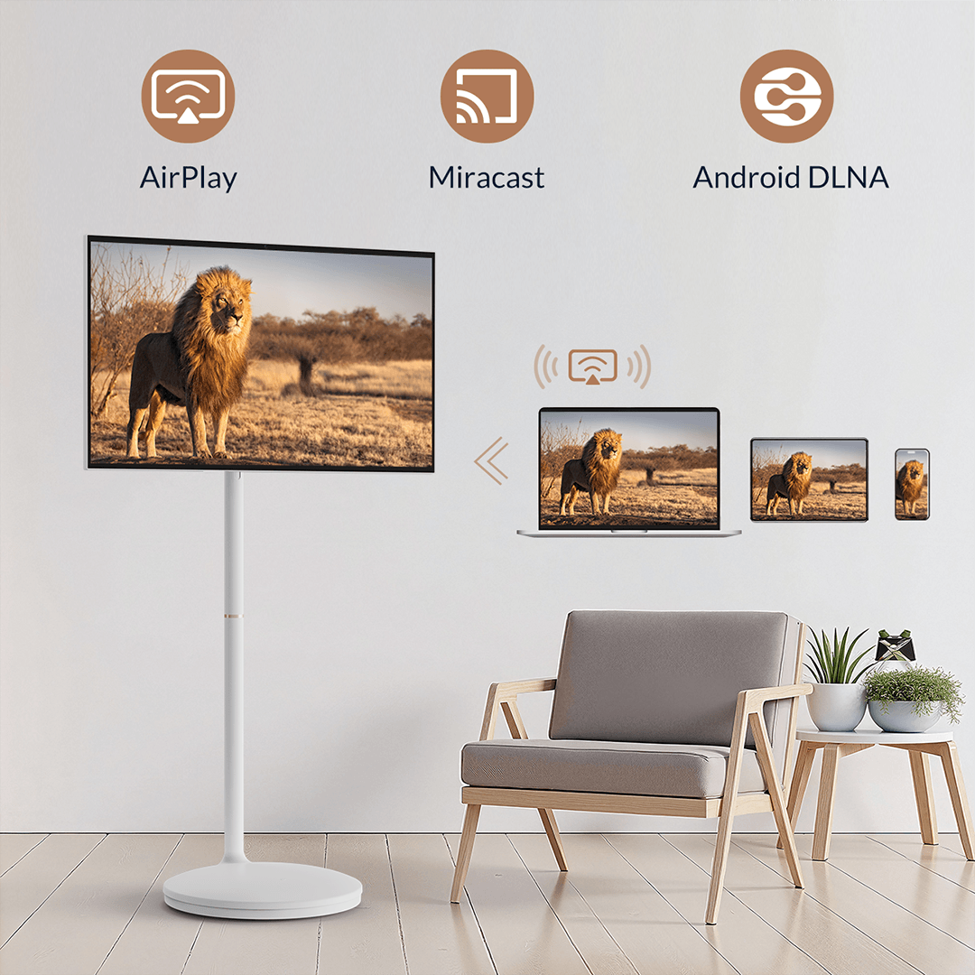 32 inch portable smart TV with wireless screen sharing via AirPlay Miracast and DLNA – Nework MoveMate AI