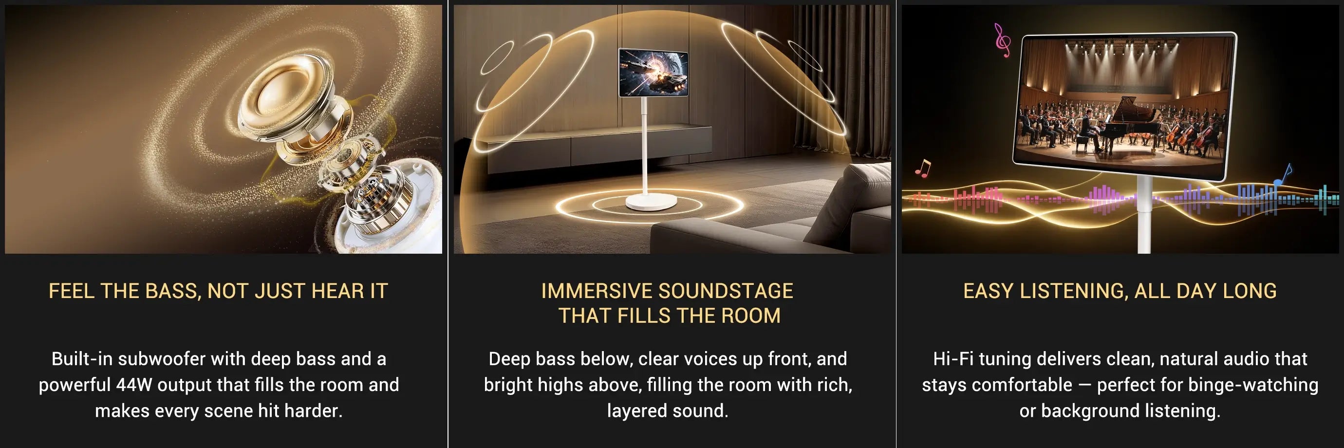 Nework MoveMate Hi-Fi portable TV 44W deep bass immersive sound all-day listening comfort