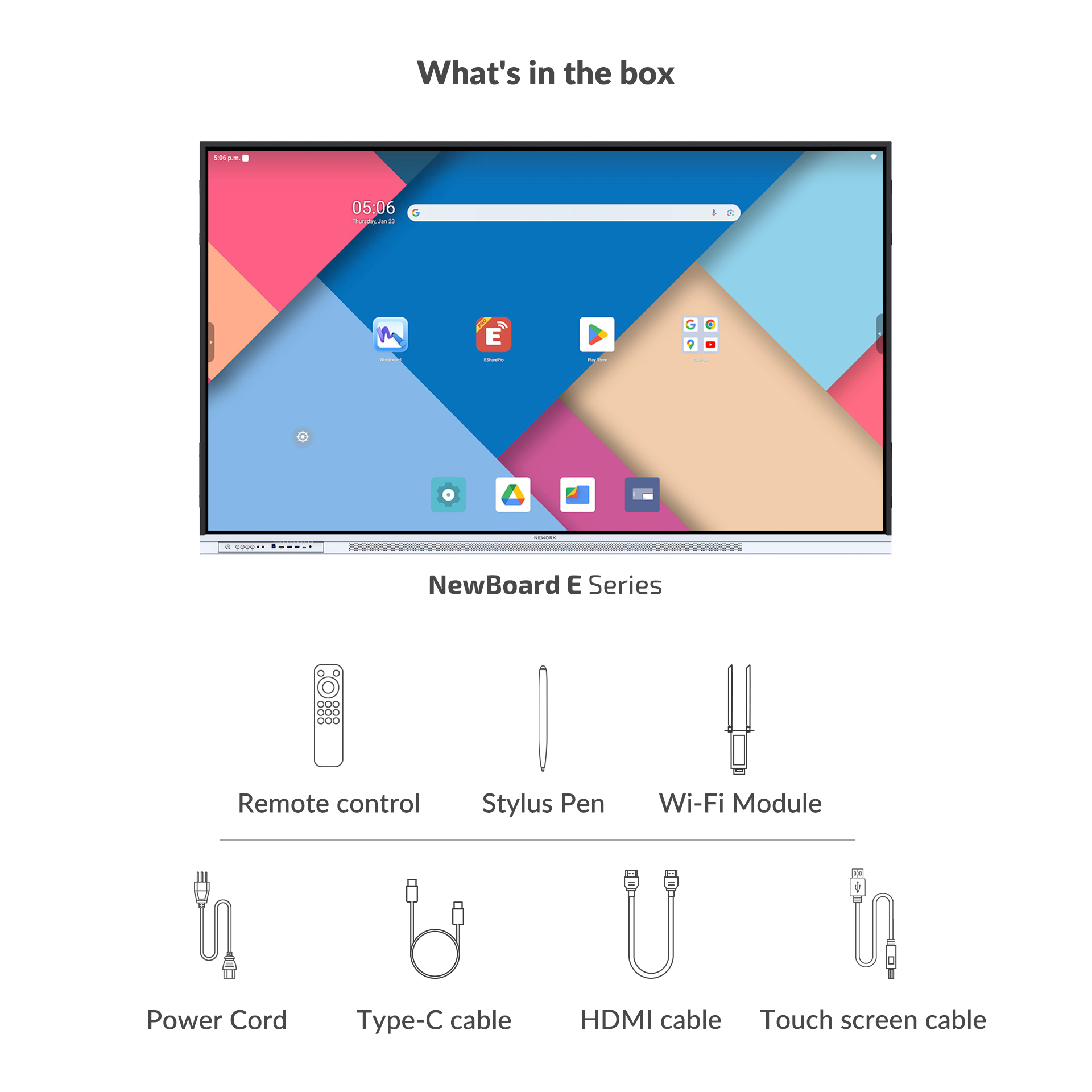 Nework E-series 4K Smart Board - Android 14, Google EDLA-Certified Interactive Whiteboard