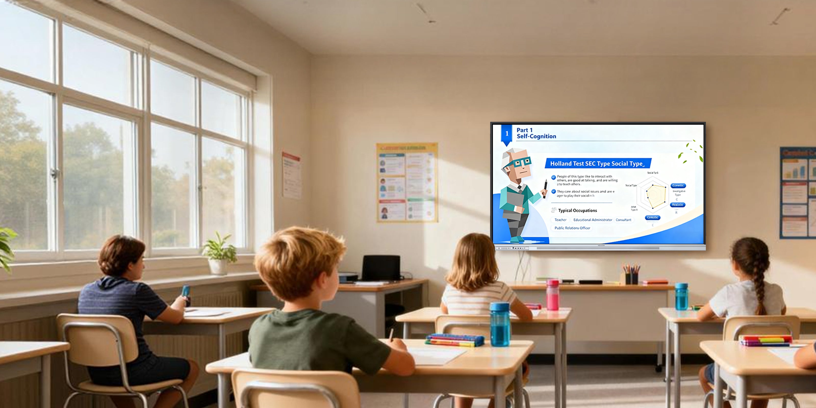 Smart Board used in a K12 classroom for interactive learning, helping teachers deliver engaging lessons to students-pc