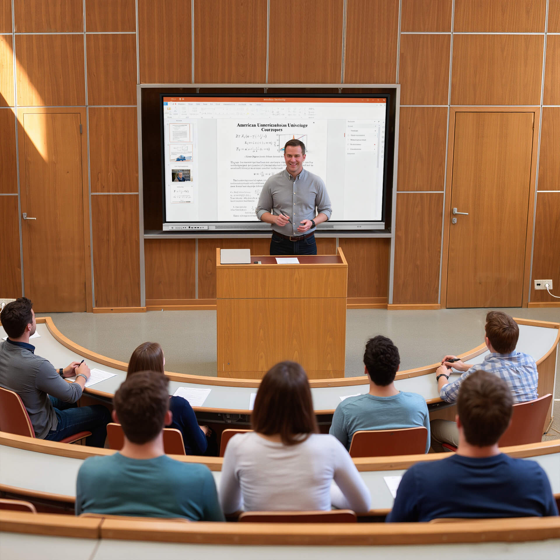 University lecture using Nework 4K smart whiteboard for presentations