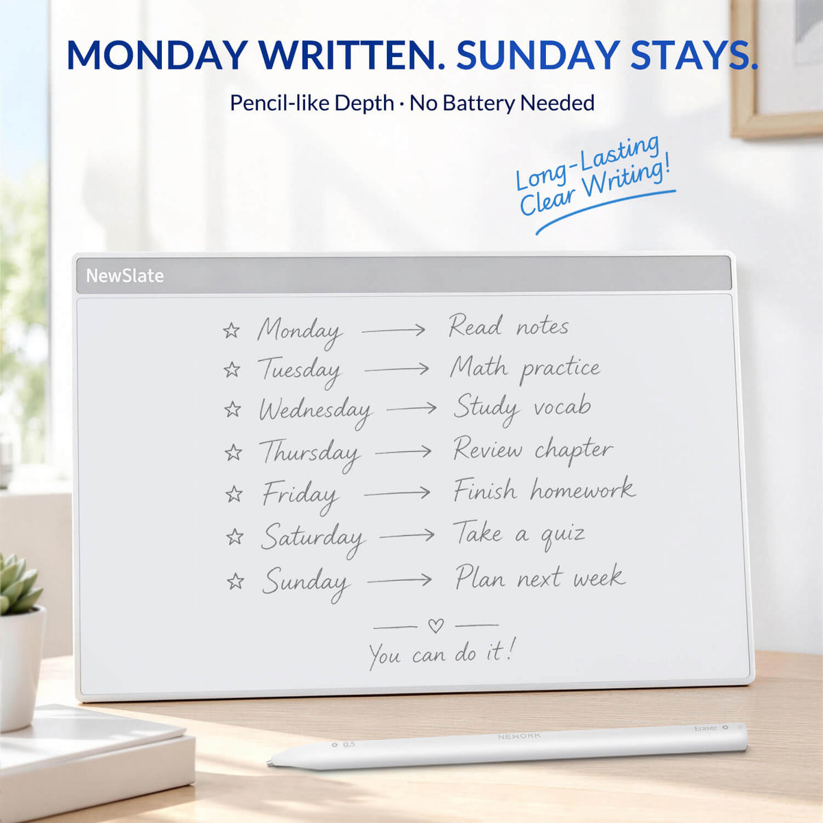 NewSlate dry erase board with long-lasting ink-free writing